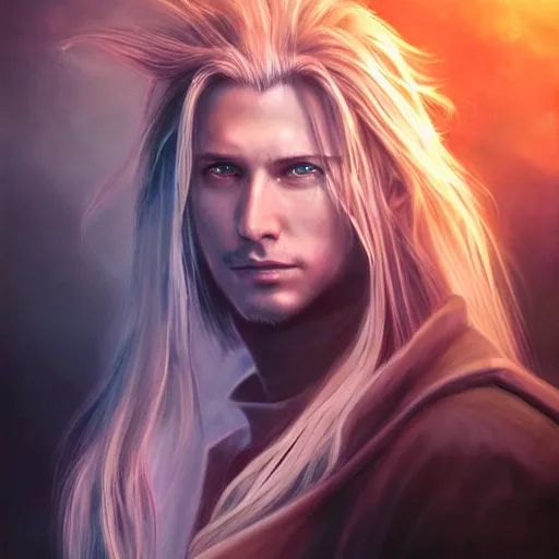 Image similar to Sephiroth portrait, atmospheric lighting, painted, intricate, volumetric lighting, beautiful, rich deep colors masterpiece, golden hour, sharp focus, ultra detailed, by Leesha Hannigan, Ross Tran, Thierry Doizon, Kai Carpenter,Ignacio Fernández Ríos