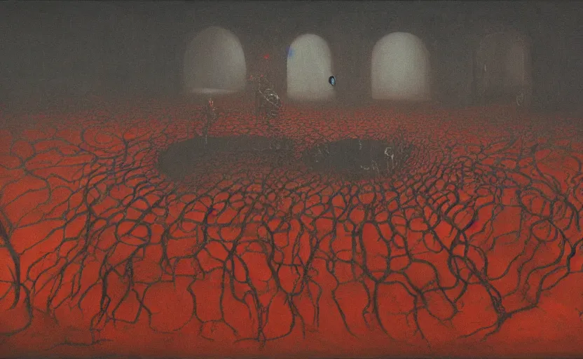 Image similar to A detailed painting of the nine circles of hell made in the style of Beksinski