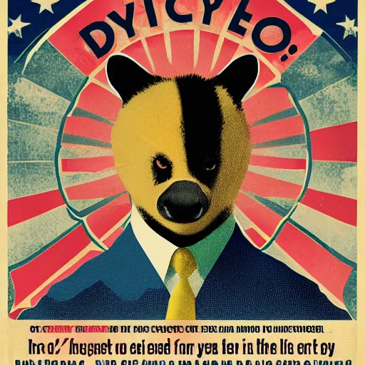 Image similar to a political poster for a honey badger, graphic design,