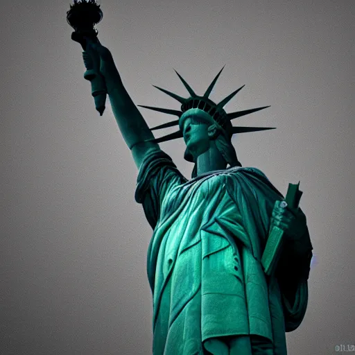 Prompt: statue of liberty dissolving under acid rain, 4k, photorealistic, octane render,