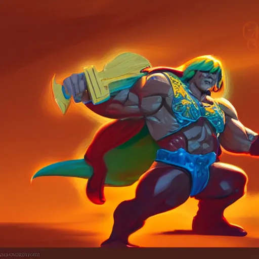 Image similar to He-man Gorpo, styleframe, concept art, artstation, brush texture, painted with oil