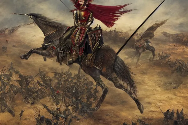 Photograph of a female winged hussar flying over a | Stable Diffusion ...