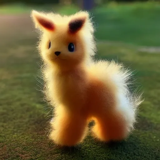 Image similar to real life Pokemon, cute!!!, fluffy!!!, ultra realistic!!!, golden hour, sharp focus