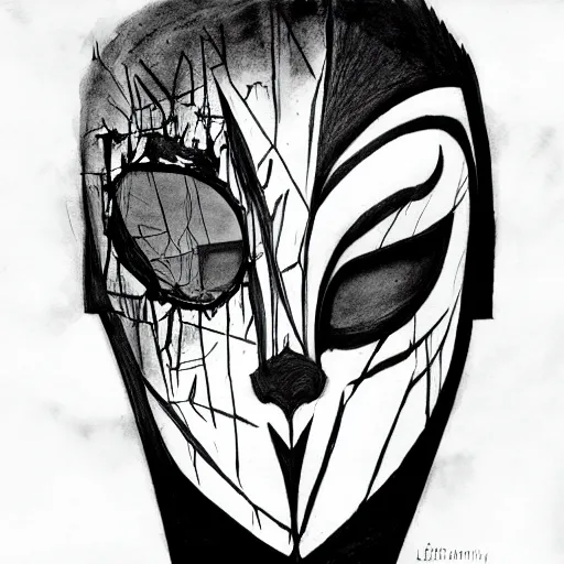 Prompt: an ink drawing of cracked, broken white tragedy mask, deviant art, artgerm