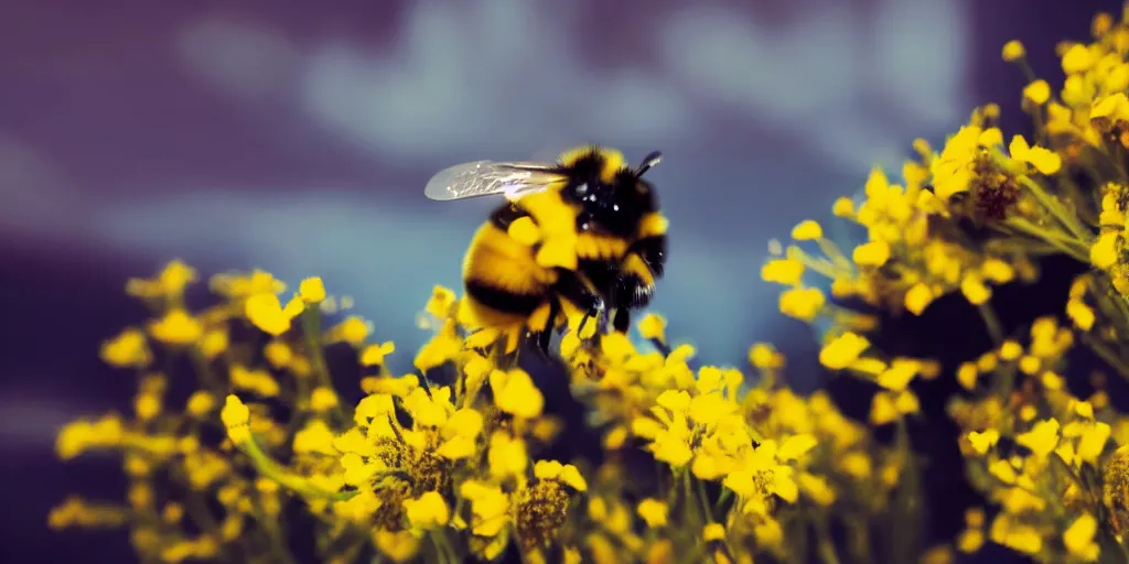 Prompt: A bumblebee in the style of Pixar, 8k, cinematic lighting, dramatic composition