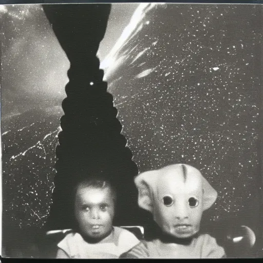 Image similar to polaroid photograph of aliens visiting earth, 1 9 5 0