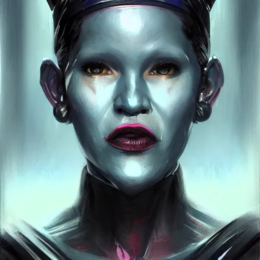 Image similar to portrait of a female Twi'lek by Greg Rutkowski, blue skin, she is about 30 years old, wearing black sith uniform, Star Wars Expanded Universe, highly detailed portrait, digital painting, artstation, concept art, smooth, sharp foccus ilustration, Artstation HQ