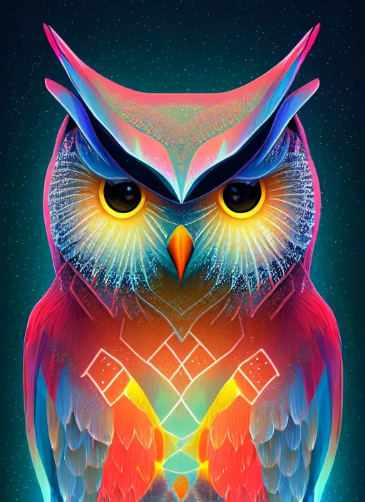 Image similar to symmetry!! product render poster vivid colors divine proportion owl, ice and snow, glowing fog intricate, elegant, highly detailed, digital painting, artstation, concept art, smooth, sharp focus, illustration,