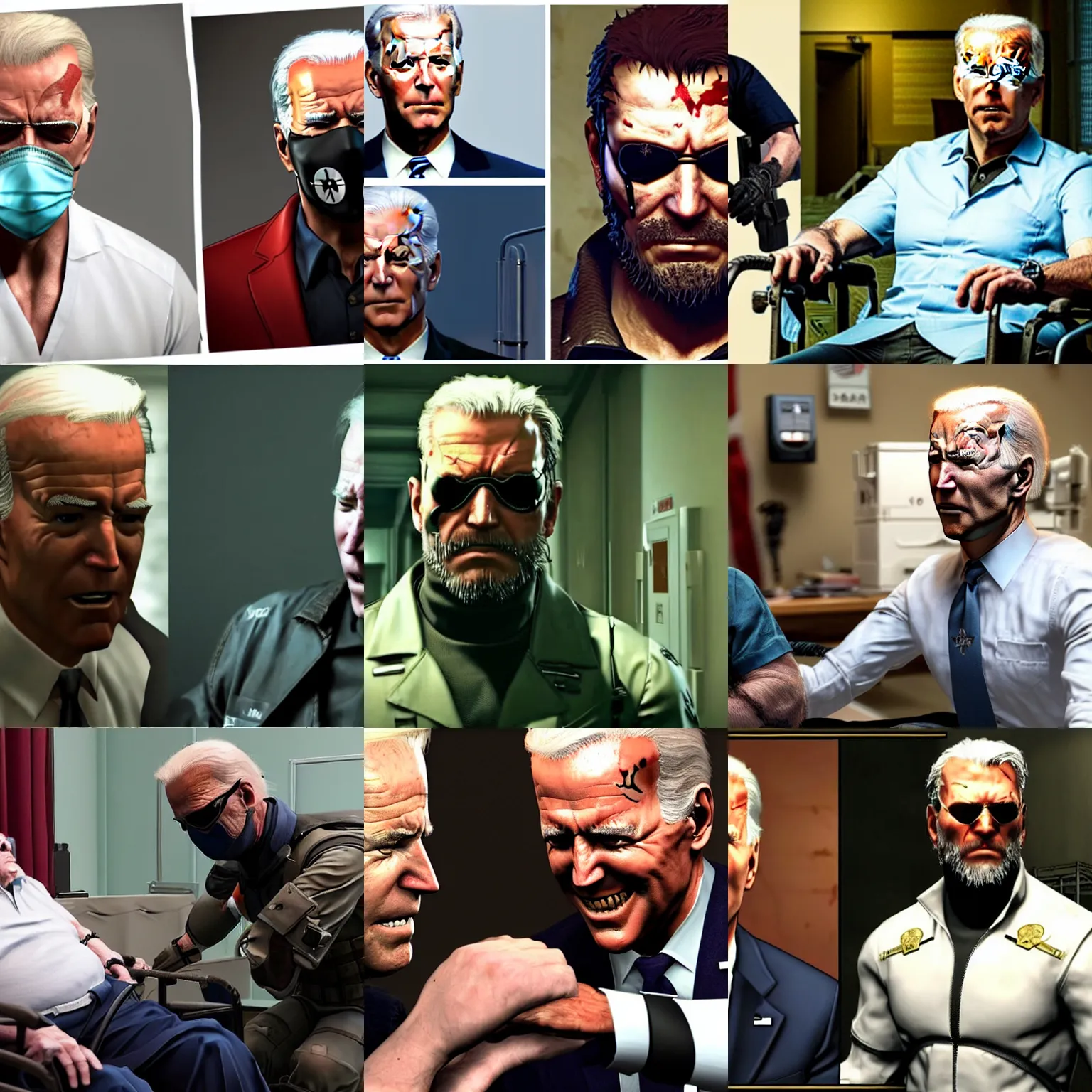 Prompt: MGSV Punished Venom Snake but it's Joe Biden in a nursing home