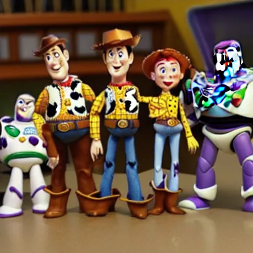 Image similar to clerks with the toy story characters