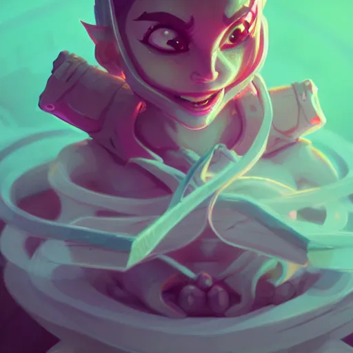 Image similar to a tiny cute demon floating while meditating and wrapped in sacred scrolls, smooth, intricate, elegant, digital painting, artstation, power runes, pulsing energy, concept art, sharp focus, octane render, illustration, art by josan gonzalez, overwatch character,