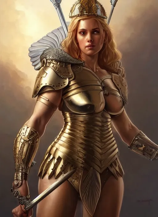 Prompt: valkyrie with sword, beautiful face, highly detailed face!!!, big breasts!!, anatomical armour, true anatomy!, extremely detailed!, digital painting, unreal engine 5, art by artgerm and greg rutkowski and alphonse mucha