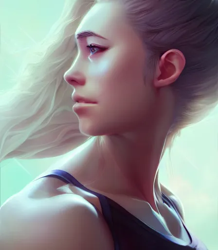 Prompt: beautiful portrait of a gorgeous personal trainer who looks like Freya , character design by charlie bowater, ross tran, artgerm, and makoto shinkai, detailed, soft lighting, rendered in octane