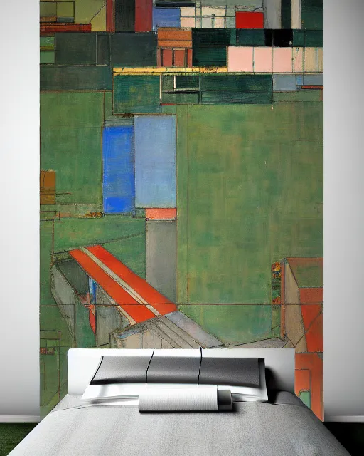 Prompt: reclaimed by nature by richard diebenkorn, wallpaper, highly detailed, trending on artstation.