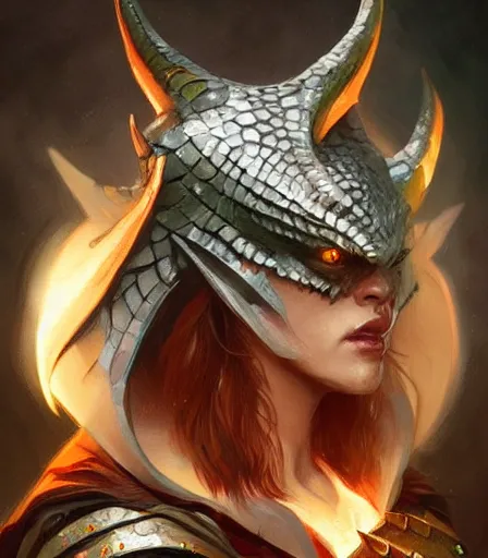 Image similar to Attractive Dragonborn DnD portrait, highly detailed, digital painting, artstation, concept art, sharp focus, illustration, art by artgerm and greg rutkowski and alphonse mucha