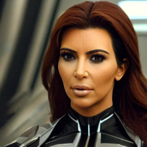 Prompt: A still of Kim Kardashian as Black Widow in Iron Man 2 (2010), close-up S 3932879359