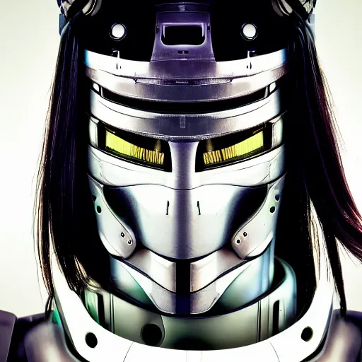 Prompt: ultrarealistic portrait photography futuristic android robot samurai cyberpunk white background