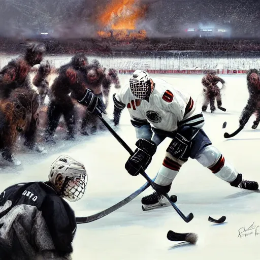 Image similar to polar bear playing hockey at stanley cup, intricate, sharp focus, illustration, highly detailed, digital painting, concept art, matte, art by ruan jia and wlop and greg rutkowski, masterpiece