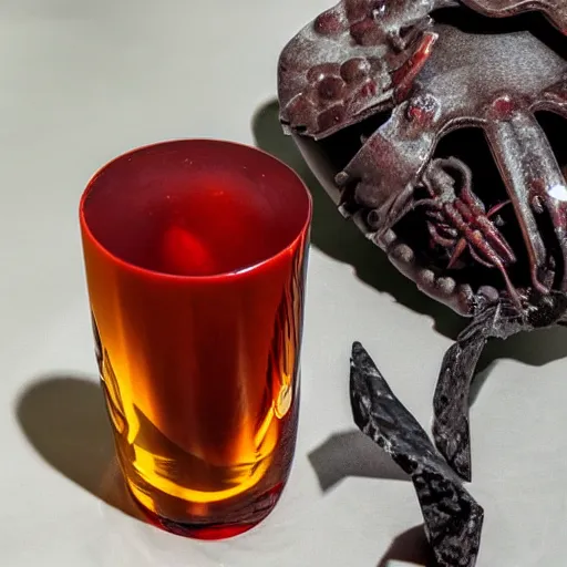 Prompt: a product shot of a klingon blood wine in a crystal chalice