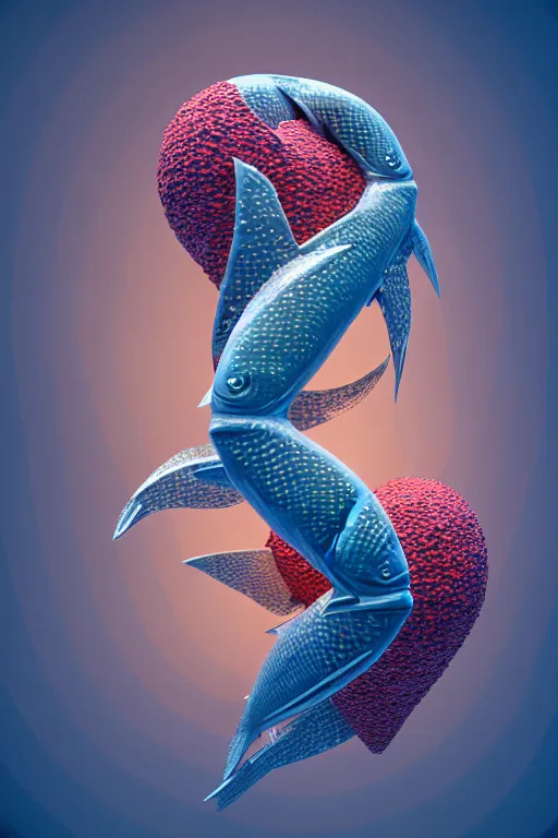 Image similar to a sculpture of fish ocean intertwined, diode lighting, a lovely cornucopia of flowers and human body parts, body parts, heart shaped, highly detailed, octane render, cinematic, shock, sharp focus, ball, an independent psycho, clean, studio lighting