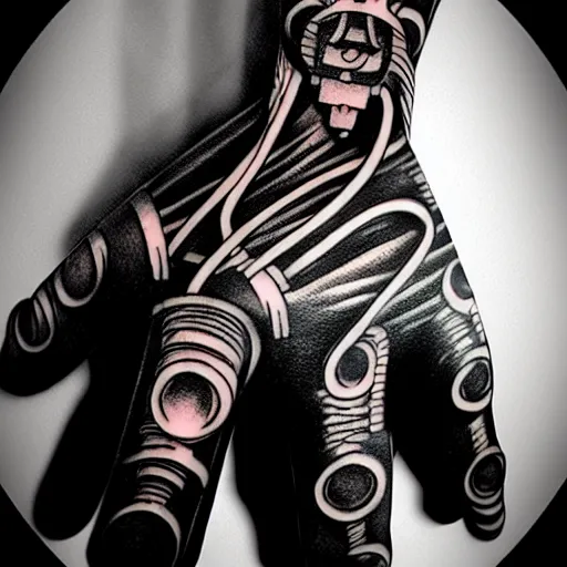 robot hand tattoo design, by tony diterlizzi, tim