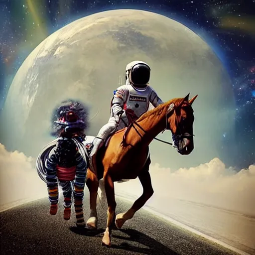 Prompt: photograph of an astronaut riding a horse, hyperealistic, art station