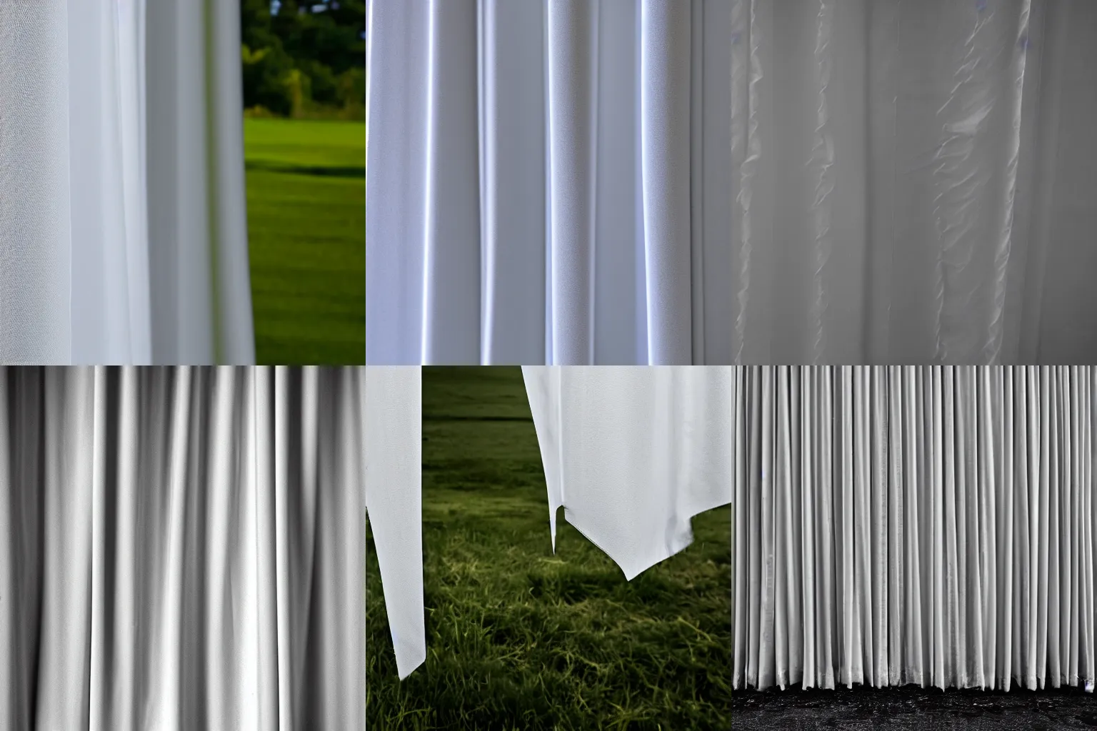 Prompt: award winning photograph of a white curtain blowing in the wind, 4k