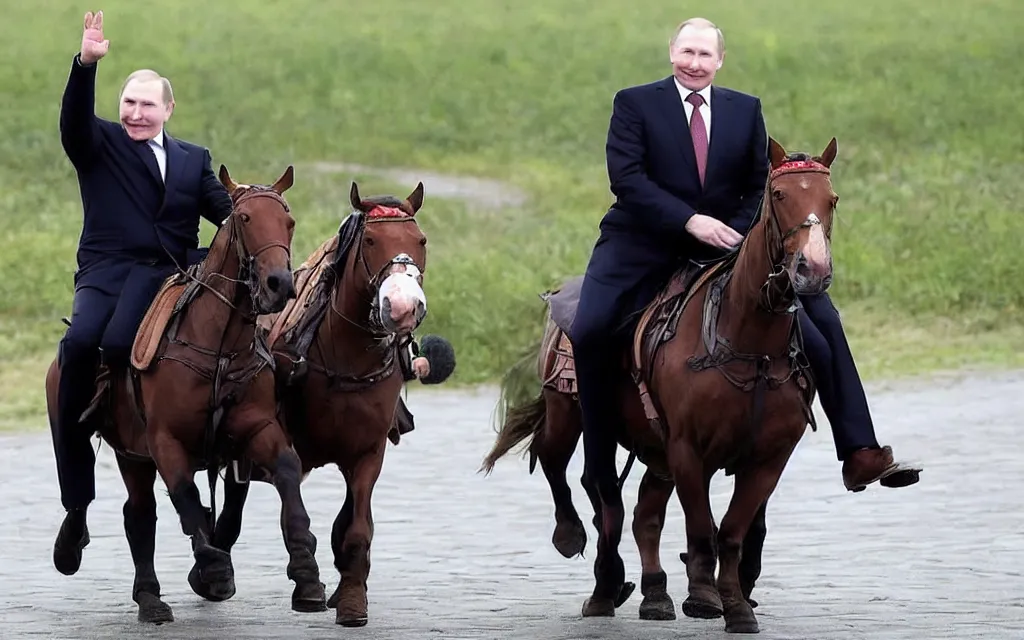 Prompt: vladimir putin rides an alexander lukashenka