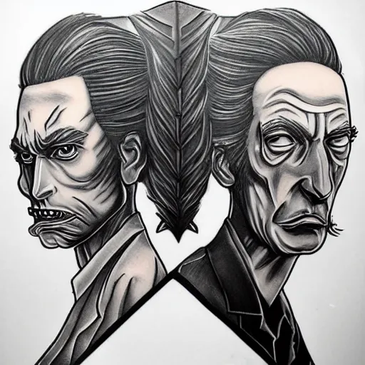 Image similar to tattoo design, stencil, portrait of rick and morty by artgerm