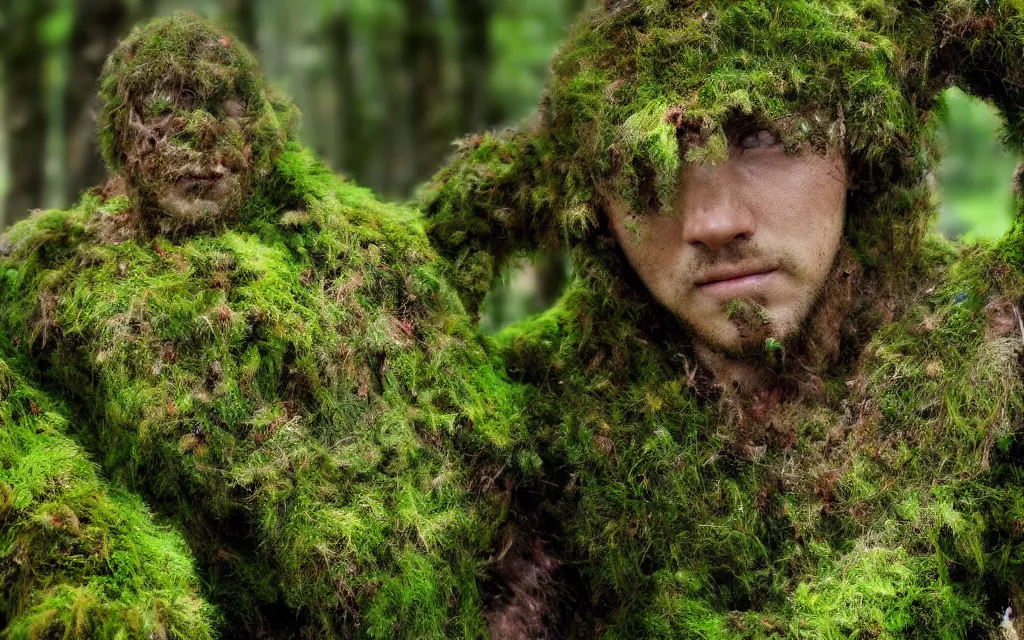 Image similar to I´m the moss man. beautiful, realistic, 4K