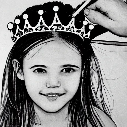 Prompt: a crown of artist's brushes in a girl's hair