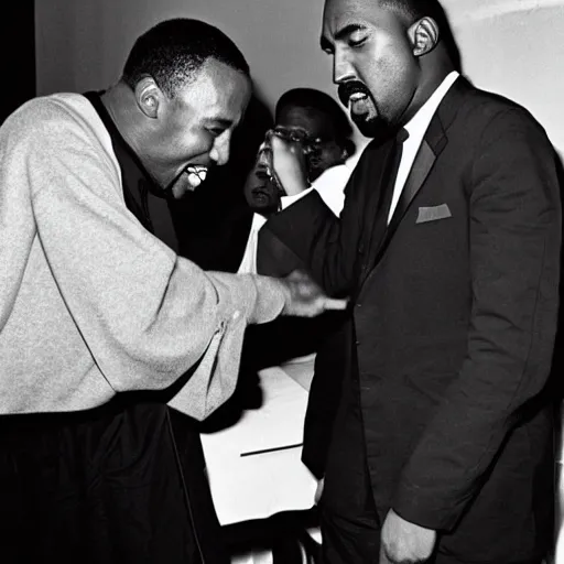 Image similar to Martin Luther King Jr and Kanye West having lunch together, photography,