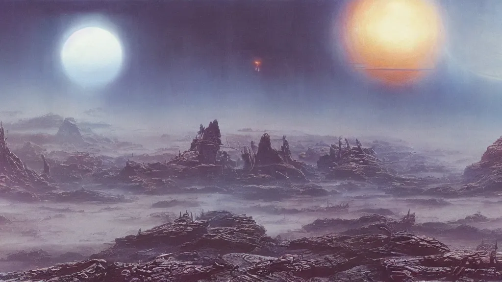 Image similar to alien planet, an empire in upheaval by arthur haas and bruce pennington, cinematic matte painting