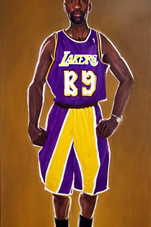 Image similar to full body portrait of the dictator of the los angeles lakers, 1 9 5 5, in full military garb, oil on canvas by william sidney mount, trending on artstation