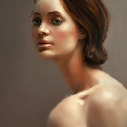 Image similar to a beautiful toned woman, aesthetic, oil painting, pale colors, high detail, 8 k, wide angle, trending on artstation,