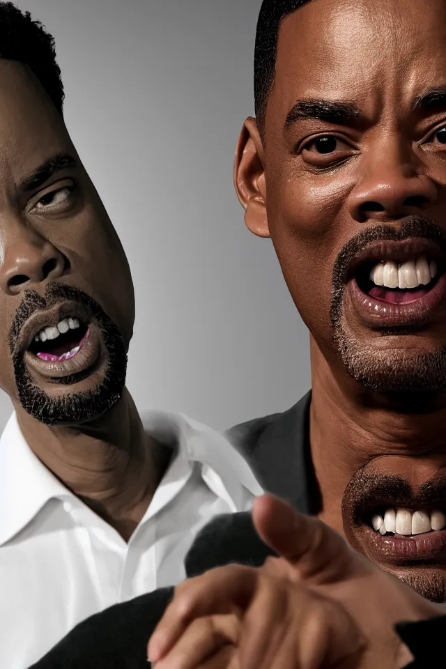 Image similar to Chris Rock Slapping Will Smith In The Face, Closeup Shot, photorealistic, hyperrealistic, HDR, octane render