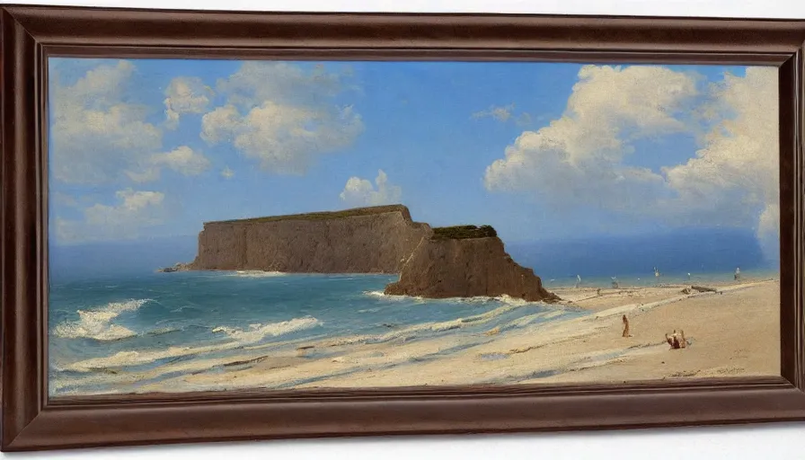 Image similar to a beautiful view of the cliffs at the beach, by william stanley haseltine