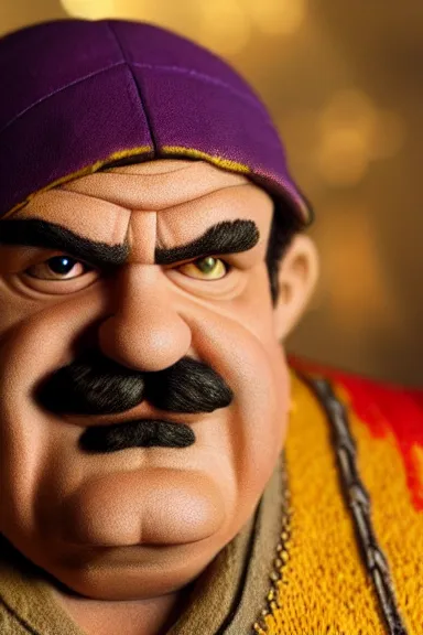 Image similar to very very intricate photorealistic photo of wario wearing his hat in an episode of game of thrones, photo is in focus with detailed atmospheric lighting, award - winning details