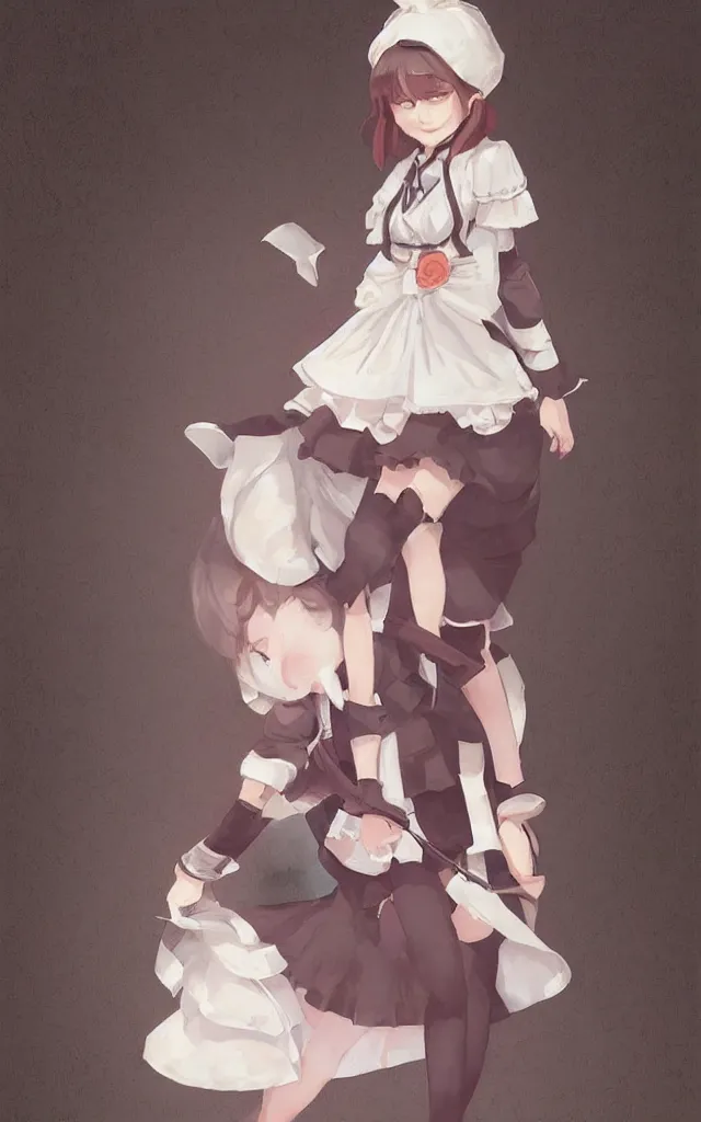 Prompt: a cute maid by krenz cushart, full body