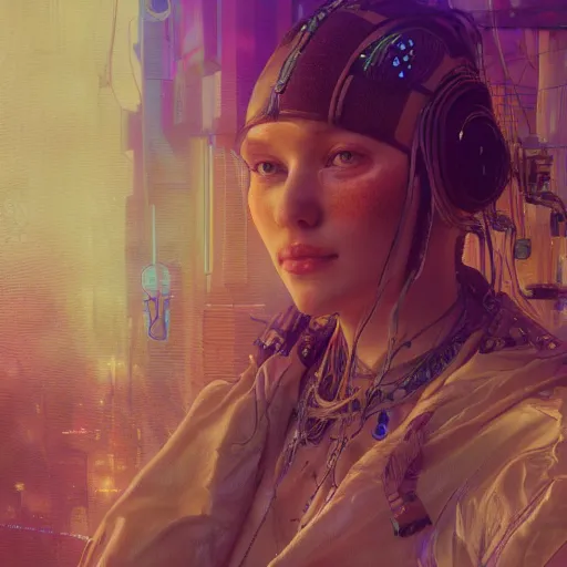 Image similar to Alfons Mucha, cyberpunk, octane render