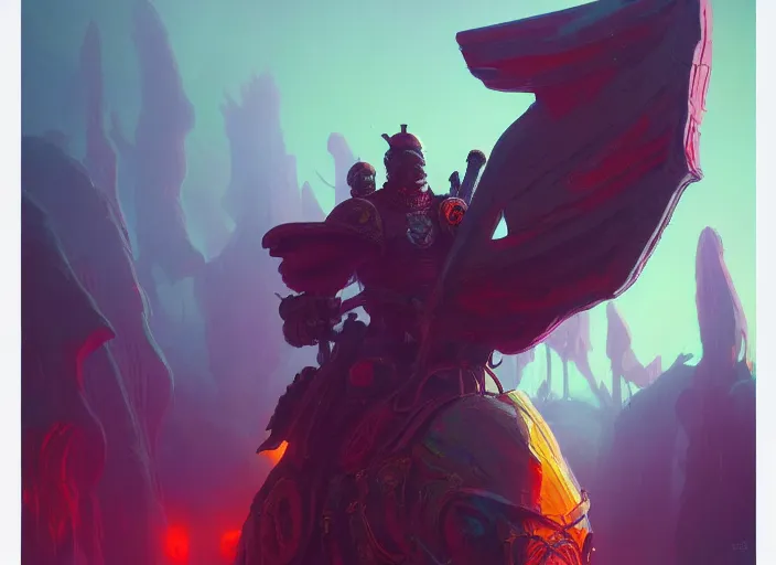 Prompt: A psychedelic pomell lords’ alliance guard , vibrant color scheme, highly detailed, in the style of romanticism, cinematic, artstation, Moebius, Greg rutkowski