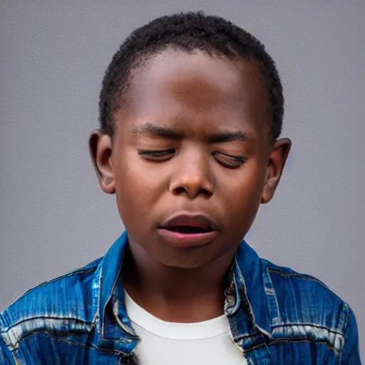 Image similar to photo of a black boy crying, studio portrait