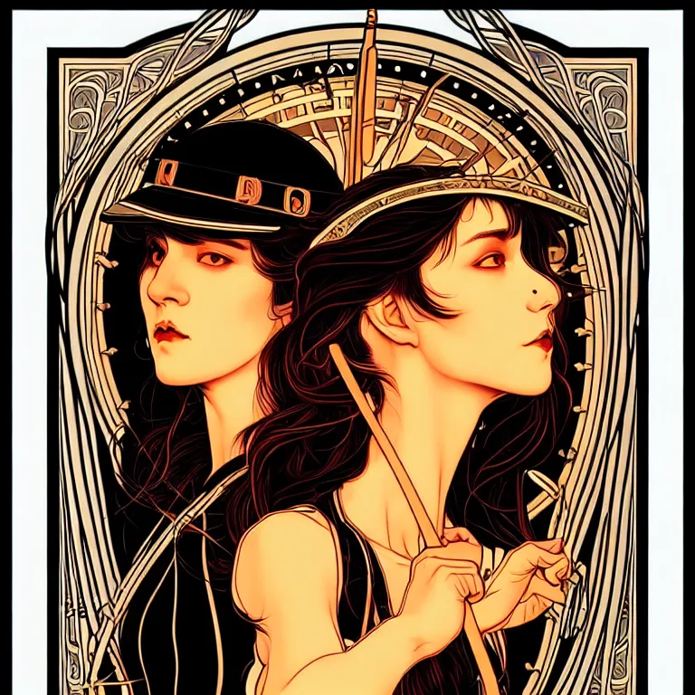 Image similar to stunning art nouveau print of 💂♀ 🪲 🤟 🥍 by stanley lau, 4 k, best on artstation, much wow, much detail