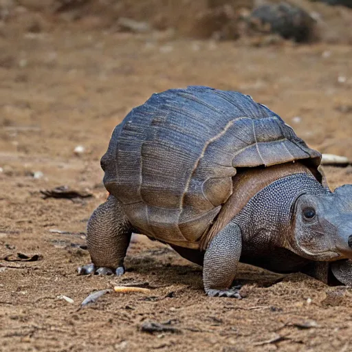 Prompt: photo of a hybrid between an armadillo and a galapagos tortoise