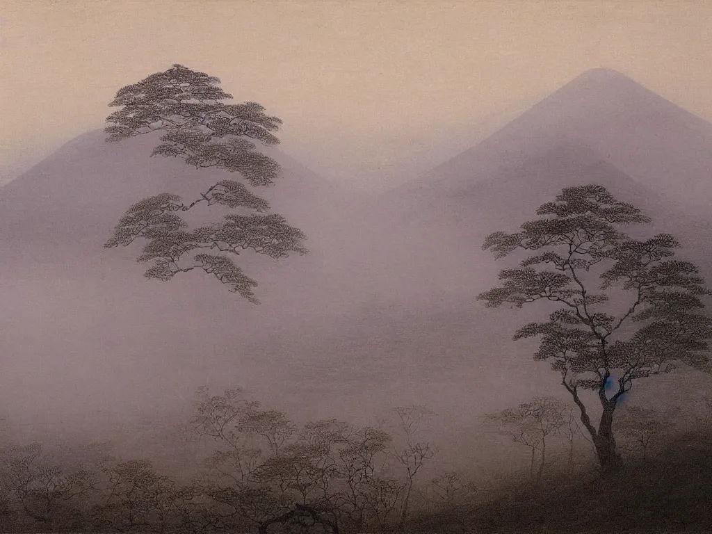 Image similar to View of the old Kyoto in the fog. Painting by Caspar David Friedrich