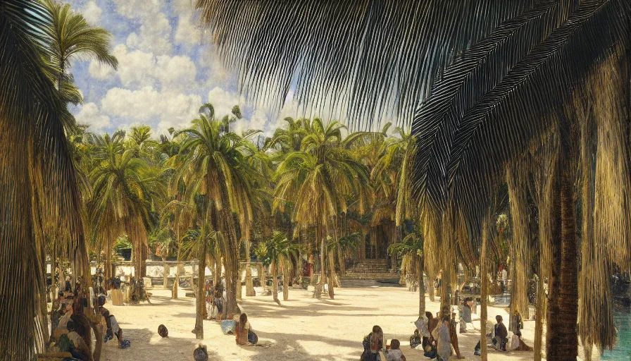 Prompt: a ultradetailed beautiful painting of the inside in the amazonas palace balustrade designed by jules bastien - lepage, tarsila do amaral, frank weston and gustave baumann, beach, trending on artstation, mediterranean, palm trees, sharp focus, soft light, 8 k 4 k