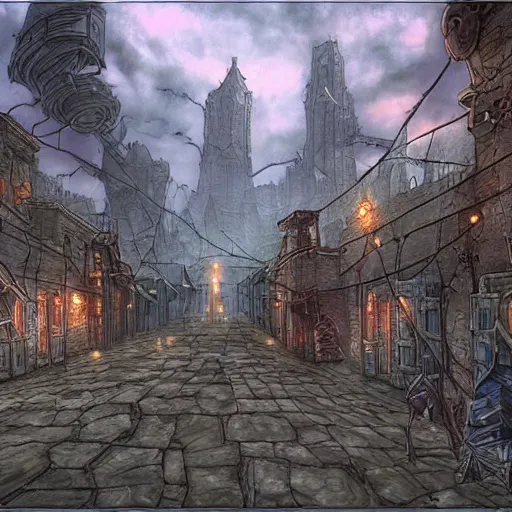 Image similar to planescape: torment art style city concept