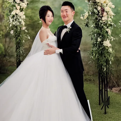 Prompt: justin sun in beautiful wedding dress, professional wedding photography