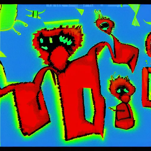 Prompt: surreal neon comic bright colored horror artwork made in Kid Pix