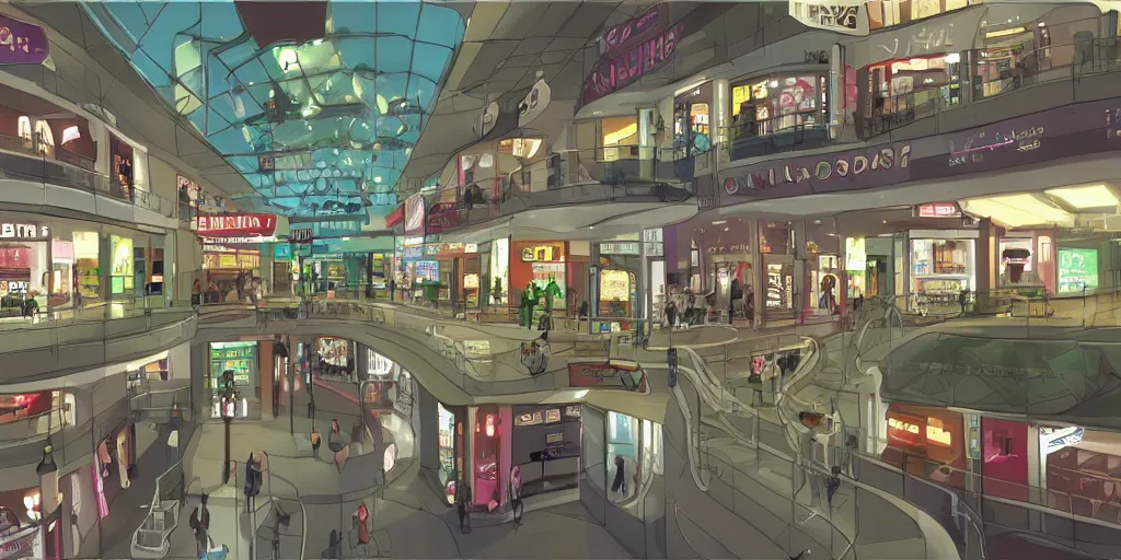 Prompt: mall background for a visual novel